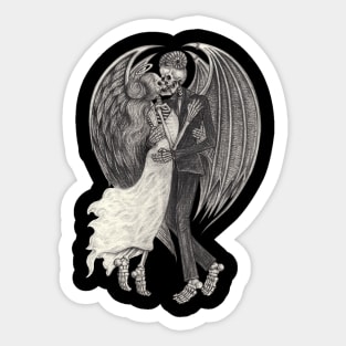 Angels and demons skeletons in love. Sticker